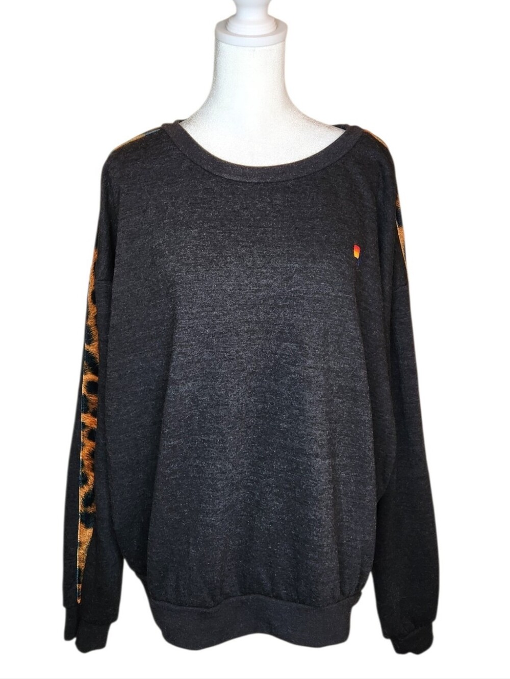 Aviator Nation Black Cheetah Striped Relaxed Sweatshirt Size Large